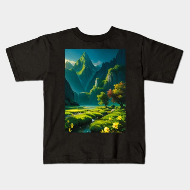 Floral Valley on the River Mirar Sword Coast DND Kids T-Shirt by CursedContent